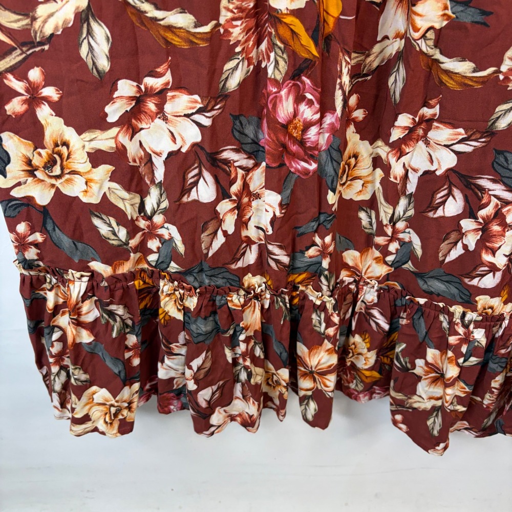 Torrid Maxi Dress Women 4 Burgundy Floral Boho Off Shoulder Ruffle Pocket - Picture 11 of 12